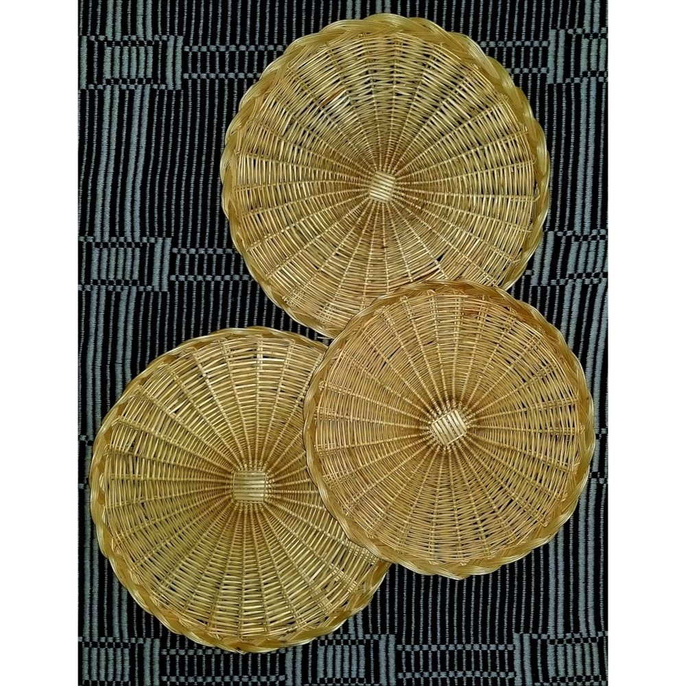 Three BOHO Round Wicker Trays/Wall Decor